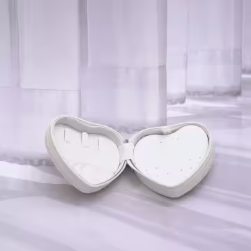 愛心雙層皮革×拉鍊飾品盒×白色