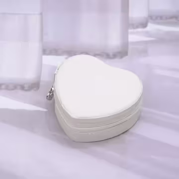 愛心雙層皮革×拉鍊飾品盒×白色