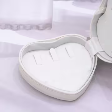 愛心雙層皮革×拉鍊飾品盒×白色