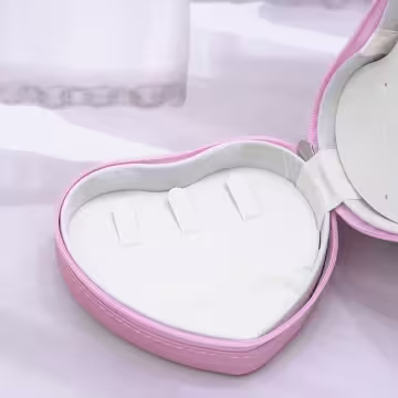 愛心雙層皮革×拉鍊飾品盒×粉紅