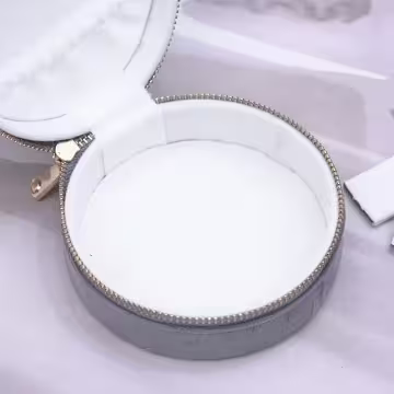 圓形植絨×拉鍊飾品盒×深灰