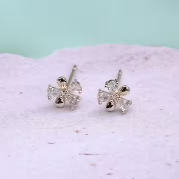 貓眼石輕奢鋯石花朵×三套件耳環組