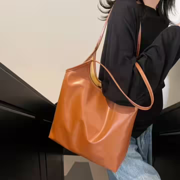 輕便單肩皮革×肩背包×棕咖