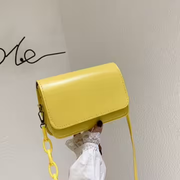 簡約純素面不對稱背帶×斜背包×黃色