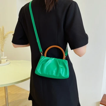 圓提把皺折小包×斜背包×綠色.avif