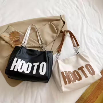 HOOTO字母皮革包×肩背包×白底咖字