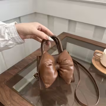 澎澎蝴蝶結小廢包×斜背包×棕咖