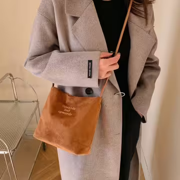 仿麂皮復古方形包×可調式斜背包×棕咖