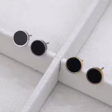 316鋼飾×酷黑圓形×耳釘×銀色