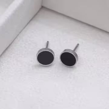 316鋼飾×酷黑圓形×耳釘×銀色
