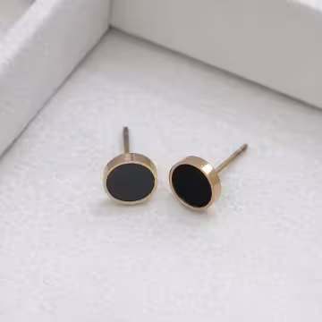 316鋼飾×酷黑圓形×耳釘×銀色