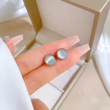 316鋼飾×貓眼圓形×耳釘×共二色