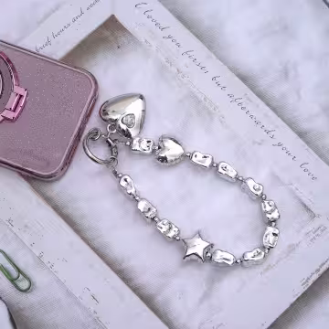 銀色大愛心&times;手機腕帶掛繩