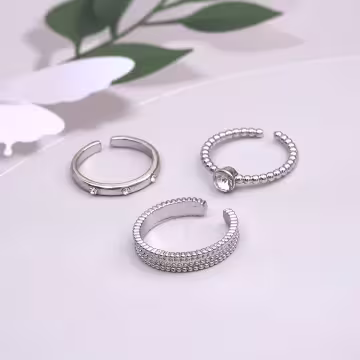 點點紋寬窄鋯鑽×三套件戒指組×銀色