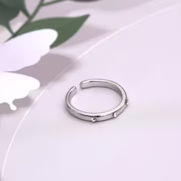 點點紋寬窄鋯鑽×三套件戒指組×銀色