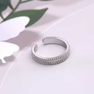 點點紋寬窄鋯鑽×三套件戒指組×銀色