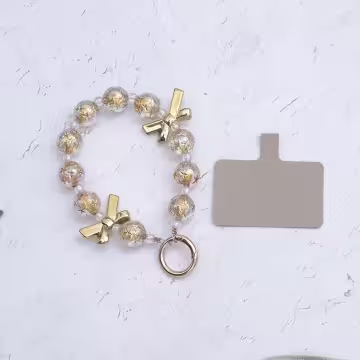 輕奢水晶球蝴蝶結×手機腕帶掛繩×金色