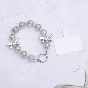 輕奢水晶球蝴蝶結×手機腕帶掛繩×銀色