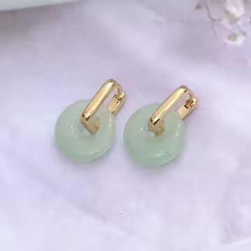 古典仿綠玉×吊墜耳扣