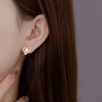 金線條愛心貓眼石&times;吊墜耳環