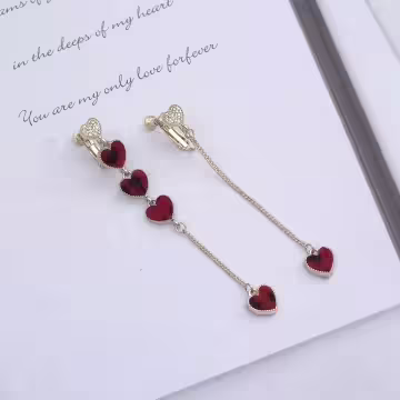 植絨紅豹愛心&times;不對稱螺旋耳夾