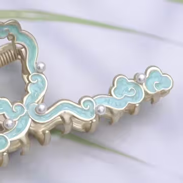 古風藍綠祥雲×鯊魚夾