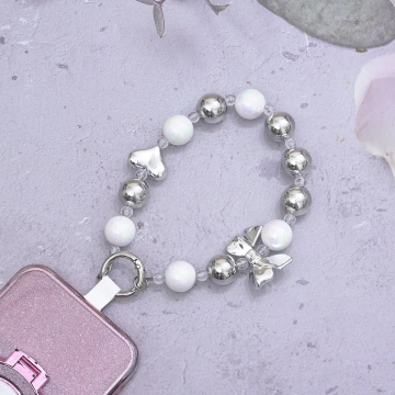 銀色蝴蝶結愛心白珠×手機腕帶掛繩.avif