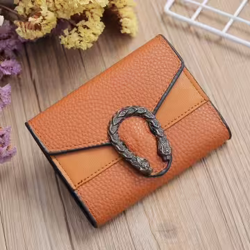 龍紋馬蹄荔枝皮革×三折短皮夾×棕咖