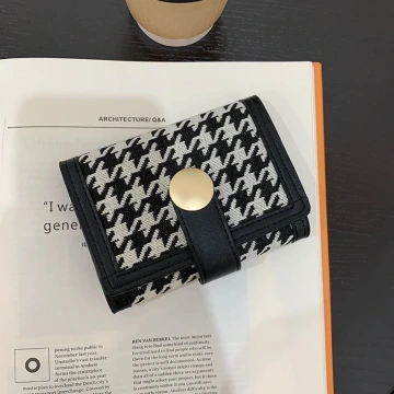 千鳥紋布面皮革×三折短皮夾×黑色.avif