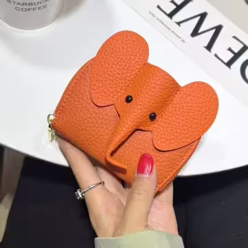 大象荔枝紋皮革×風琴卡夾×橘色