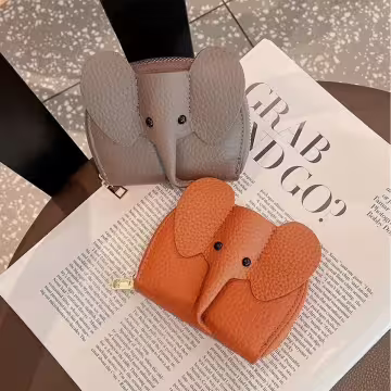 大象荔枝紋皮革×風琴卡夾×駝灰