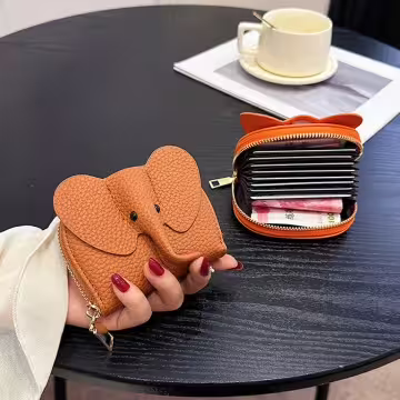 大象荔枝紋皮革×風琴卡夾×棕咖