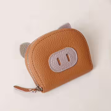 小豬鼻荔枝紋皮革×風琴卡夾×棕咖