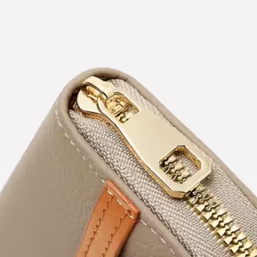 禮物綁帶荔枝紋皮革×風琴卡夾×駝灰