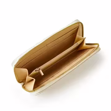 大編紋格紋×拉鍊長皮夾×白色