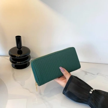 細編交織紋×拉鍊長皮夾×綠色.avif