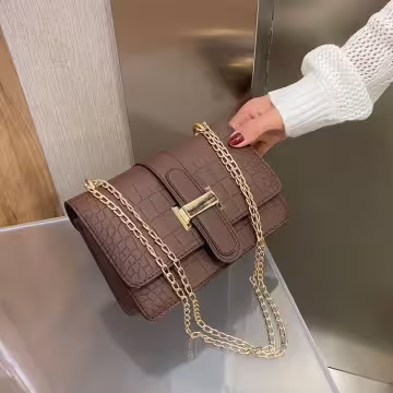 鱷魚石紋經典H扣×斜背包×深咖