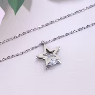 316鋼飾×靈動五芒星×鎖骨項鍊×銀色