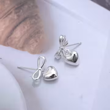 925銀針&times;愛心蝴蝶結&times;吊墜耳環