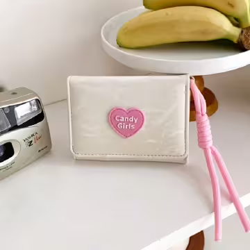 糖果甜心皺面皮革&times;三折短皮夾&times;米白