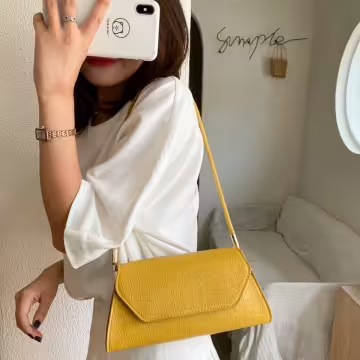 法式梯型鱷魚紋素色×肩背包×黃色