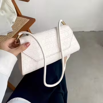 法式梯型鱷魚紋素色×肩背包×白色