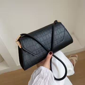 法式梯型鱷魚紋素色×肩背包×黑色