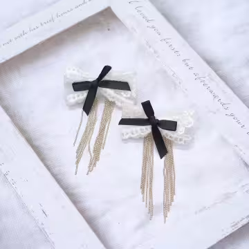 法式蕾絲蝴蝶結×吊墜耳環
