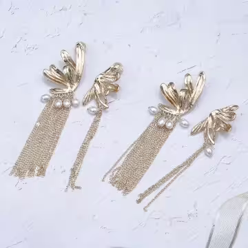 蝴蝶花珍珠流蘇簾×蚊香盤U型耳夾