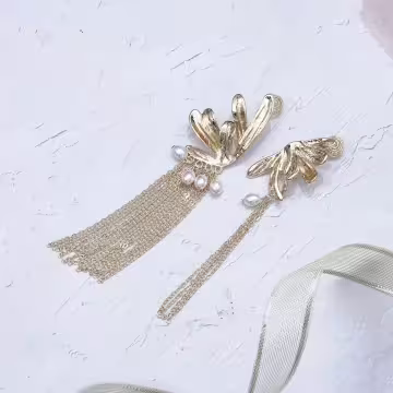 蝴蝶花珍珠流蘇簾×蚊香盤U型耳夾