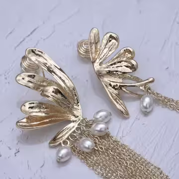 蝴蝶花珍珠流蘇簾×蚊香盤U型耳夾