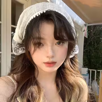 法式薄紗蕾絲泡泡邊×三角頭巾