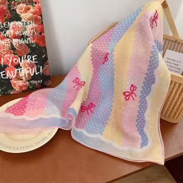 彩虹條紋小花×絲巾×四角頭巾