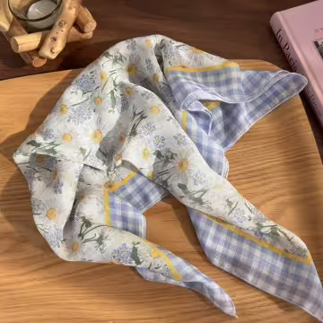 藍格白色小雛菊×絲巾×四角頭巾